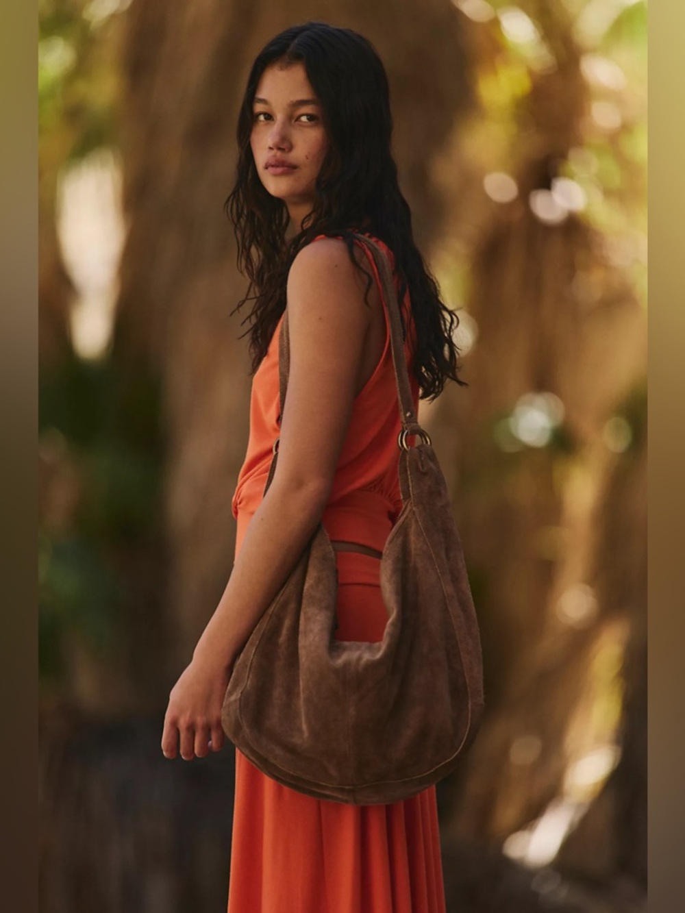 Free People Roma Suede Tote ~ NEW W/TAGS  Coconut Shell (Rich Brown)